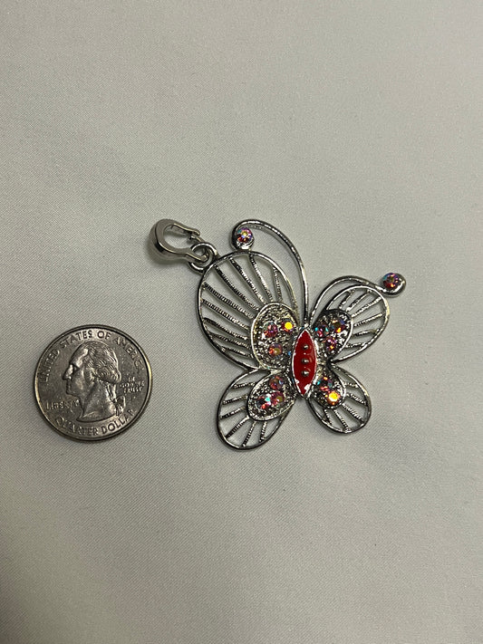 Silver Butterfly Pendant with Red Enamel