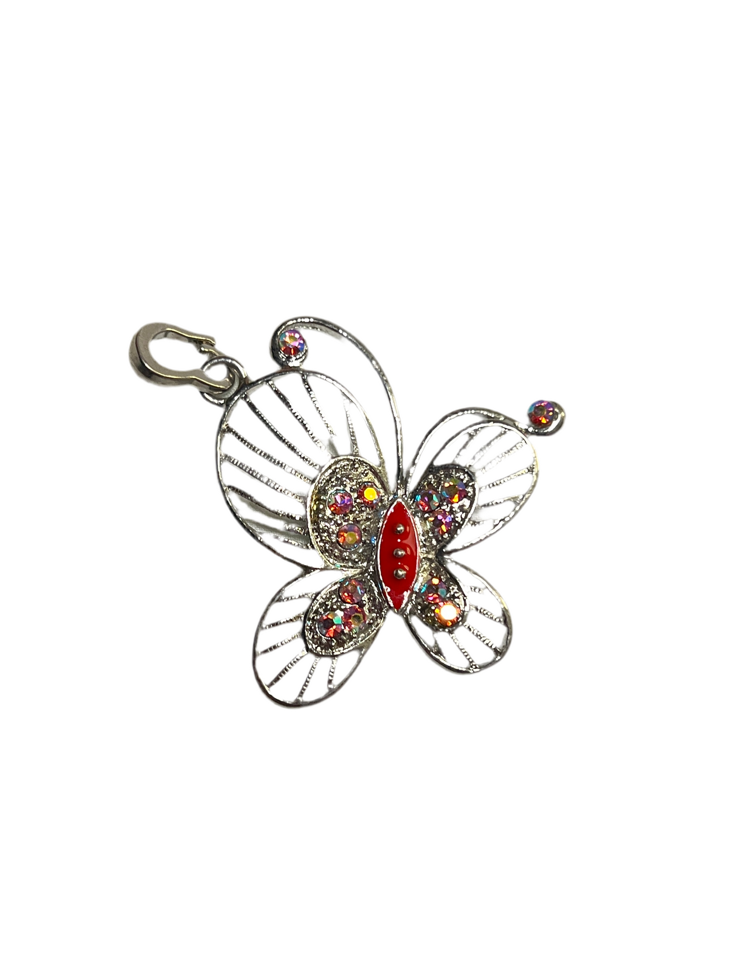 Silver Butterfly Pendant with Red Enamel