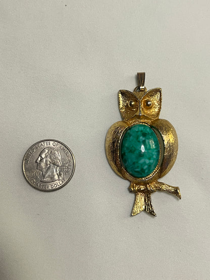 Owl Pendant with Green Speckled Cabochon Belly