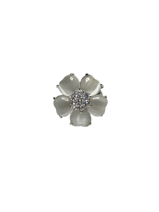 White Cats Eye Floral Ring